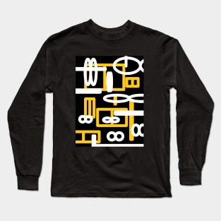 Yellow and black geometric abstract art design Long Sleeve T-Shirt